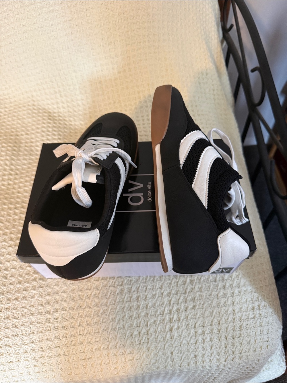 DV by Dolce Vita Black and White Lace-Up Knit Sneakers